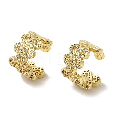 Rack Plating Brass Micro Pave Clear Cubic Zirconia Flower Cuff Earrings for Women EJEW-P280-01G-1