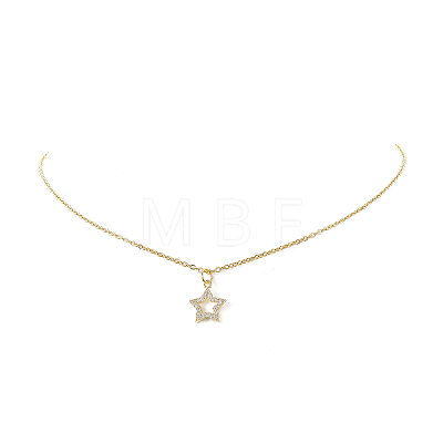 Brass Pendant Necklace with Clear Cubic Zirconia NJEW-JN04250-02-1