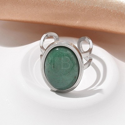 Oval Natural Green Aventurine Finger Rings RJEW-M062-02P-17-1