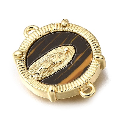 Flat Round Brass & Acrylic Connector Charms KK-G602-12A-04-1