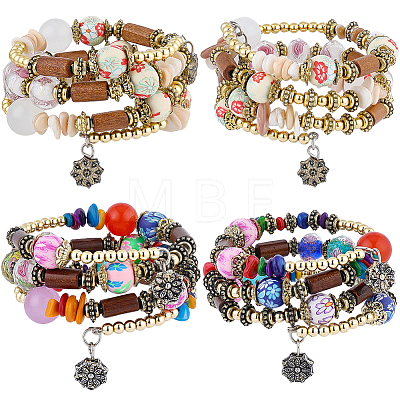 4Pcs 2 Colors Boho Multi-strand Irregular Synthetic Turquoise Beads Wrap Bracelet BJEW-PA0001-07-1