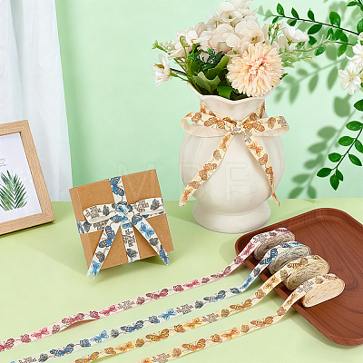 4Bags 4 Colors Printed Artificial Silk Ribbons OCOR-MA0001-82B-1
