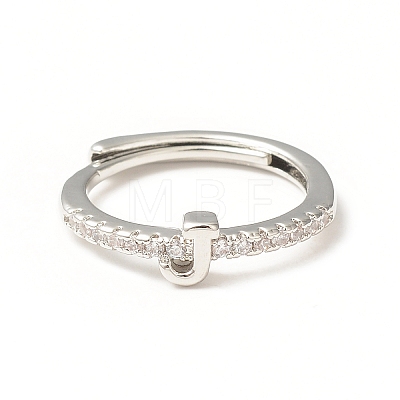 Clear Cubic Zirconia Initial Letter Adjustable Ring RJEW-C052-01P-J-1