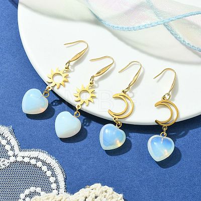 2 Pair 2 Style Opalite Heart Dangle Earrings EJEW-JE05463-1