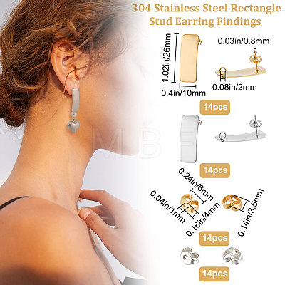 28Pcs 2 Colors 304 Stainless Steel Stud Earring Findings STAS-BBC0002-45-1