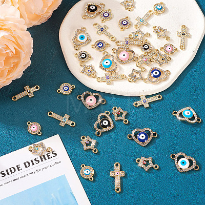 40Pcs 20 Styles Evil Eye Zinc Alloy Enamel Connector Charms ENAM-TA0001-37-1