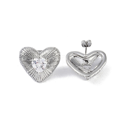 Heart 304 Stainless Steel Clear Cubic Zirconia Stud Earring for Women EJEW-Z047-05P-02-1