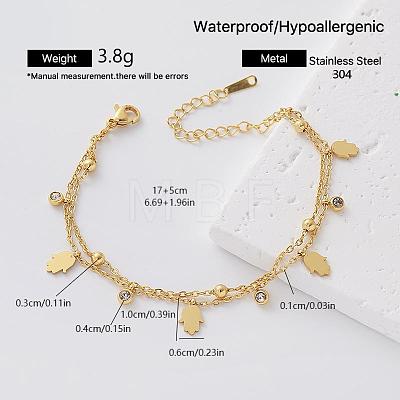 304 Stainless Steel Pave Clear Cubic Zirconia Charm 2-Strand Bracelets for Women VY6048-3-1
