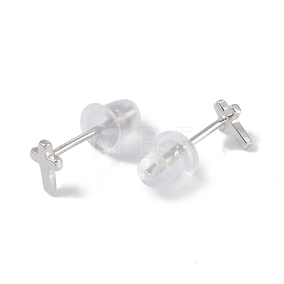 Anti-Tarnish Rhodium Plated Cross 999 Sterling Silver Stud Earrings for Women EJEW-S215-23P-1