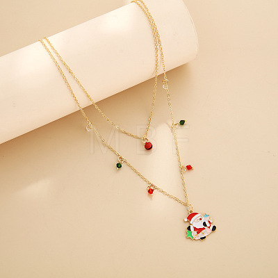 Alloy Enamel Santa Claus and Bicone Glass Pendant Double Layer Necklaces for women FS-WGBB294-01-1