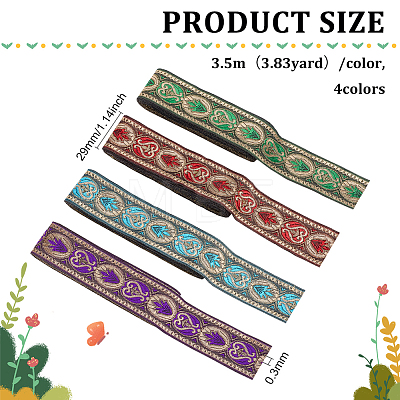 14M 4 Colors Ethnic Style Embroidery Polyester Ribbons OCOR-FG0001-66-1