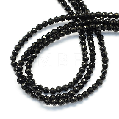 Faceted Round Natural Black Onyx Beads Strands G-S136-4mm-1