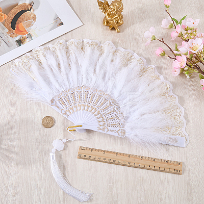 Plastic Folding Fan with Tassels AJEW-WH20130-170A-1