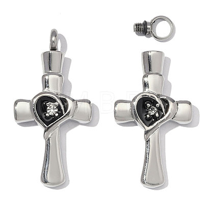304 Stainless Steel with Black Enamel & Crystal Rhinestone Pendants SA-OY003-59P-1
