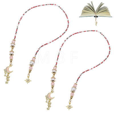 2Pcs Plastic Bead with Zinc Alloy Enamel Charms Bookmarks AJEW-GL0003-52A-1