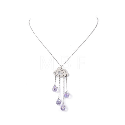 201 Stainless Steel Cloud with Glass Tassel Pendant Necklace for Women  NJEW-JN04274-1
