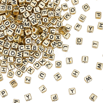 880Pcs Antique Golden Plated Large Hole Acrylic Letter European Beads PACR-PA0001-22-1