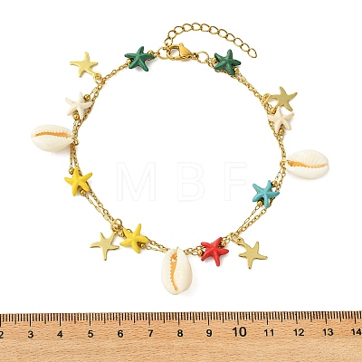 2Pcs 2 Styles Ocean Dyed Synthetic Turquoise Starfish Link Chain Anklets AJEW-AN00818-1