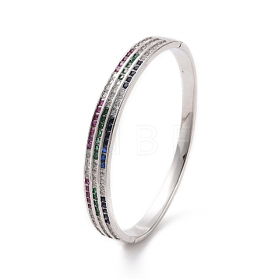 Colorful Cubic Zirconia Triple Link Hinged Bangle BJEW-F445-09P-1