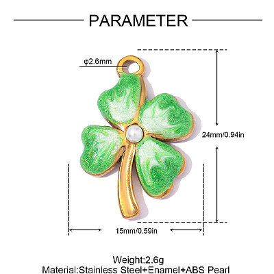 304 Stainless Steel with Spring Green Enamel Pendants SA-OY003-73G-1