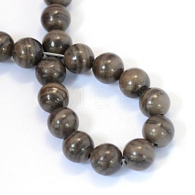 Natural Black Wood Lace Stone Round Bead Strands G-E334-8mm-03-1