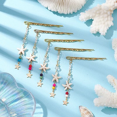 Starfish Synthetic Turquoise & Glass Beads Hair Bobby Pin PHAR-JH00108-1