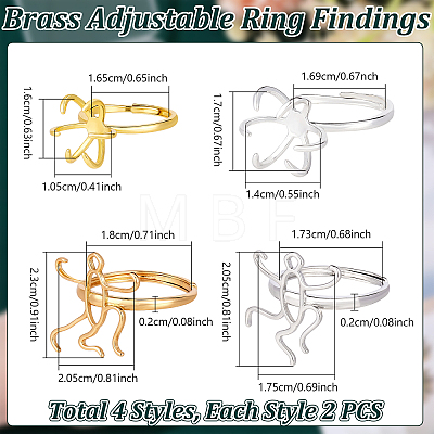 8Pcs 4 Styles Brass Adjustable Ring Findings KK-NB0004-36-1