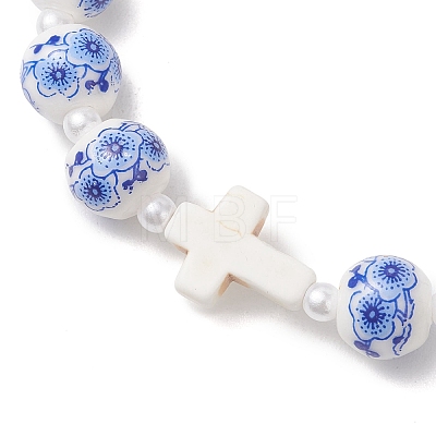 Imitated Pearl Acrylic & Handmade Porcelain & Synthetic Turquoise Beads Bracelets BJEW-JB13229-1