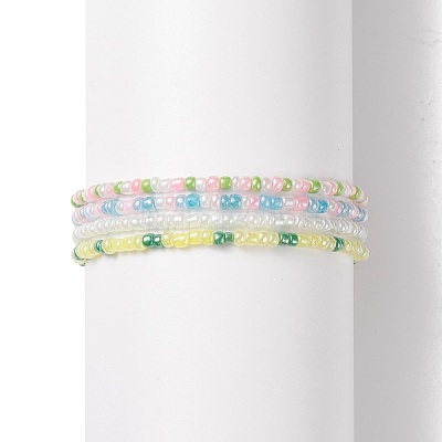 4Pcs 4 Color Glass Seed Beaded Stretch Bracelets Set for Women BJEW-JB08657-1