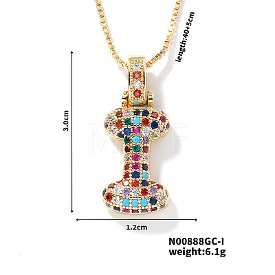 Brass Pave Colorful Cubic Zirconia Letter Pendant Box Chain Necklaces NU0575-9-1