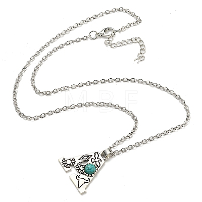 Letter A~Z Antique Silver Plated Alloy with Synthetic Turquoise Pendant Necklaces NJEW-G080-01A-1