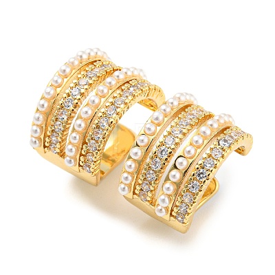 Clear Cubic Zirconia Round Ring Cuff Earrings EJEW-F326-02G-1