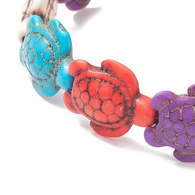 Dyed Synthetic Turquoise Tortoise Beaded Stretch Bracelet for Kids BJEW-JB09389-01-1