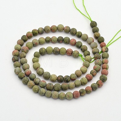 Frosted Round Natural Unakite Beads Strands G-E302-107-4mm-1