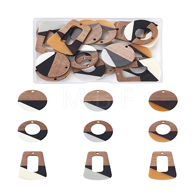 Beadthoven 18Pcs 9 Style Resin & Walnut Wood Pendants RESI-BT0001-16-1
