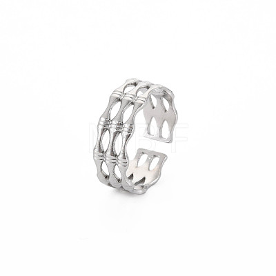 304 Stainless Steel Bamboo Shape Open Cuff Ring for Women RJEW-S405-201P-1