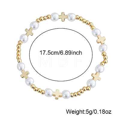 Religious Brass & Iron & Imitation Pearl Beads Stretch Bracelets for Women RY7339-1-1