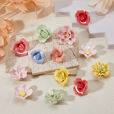 13Pcs Handmade Porcelain Beads PORC-HS0001-14-1