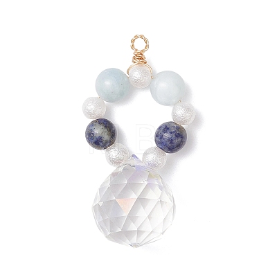 3Pcs 3 Styles Round Natural Amethyst & Dyed Quartz & Rose Quartz & Green Aventurine & Lapis Lazuli & Citrine Round Beaded Big Pendants PALLOY-JF04720-1
