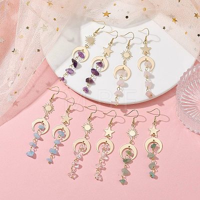 Moon & Sun & Star Brass Asymmetrical Earrings EJEW-JE05461-1