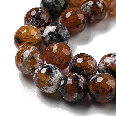 Faceted Natural Fire Crackle Agate Beads Strands G-F447-12mm-N14-1