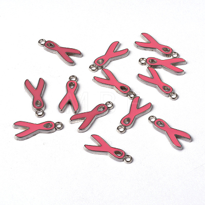 October Breast Cancer Pink Awareness Ribbon Alloy Enamel Pendants EA546Y-2-1