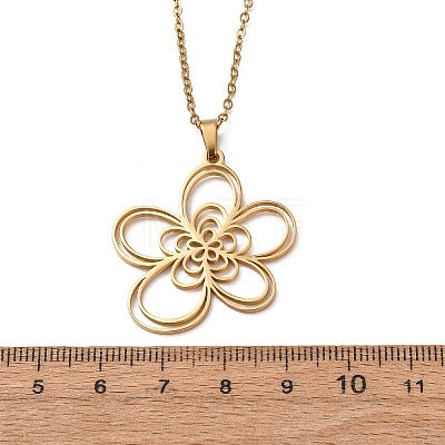 304 Stainless Steel Flower Pendant Cable Chain Necklaces for Men Women NJEW-K308-05B-G-1