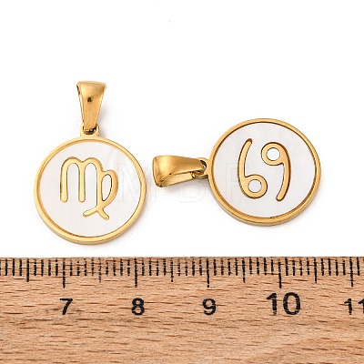 Natural Shell Flat Round with Twelve Constellations
 Pendants STAS-I353-02G-1