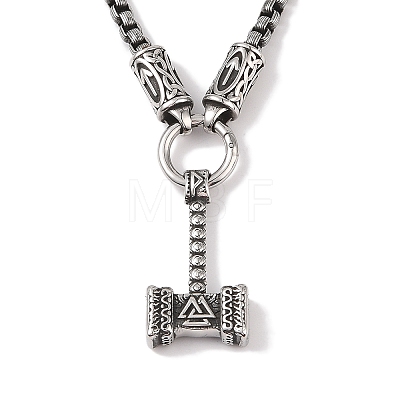 304 Stainless Steel Box Chain Viking Mjolnir Thor Hammer Pendant Necklaces for Men NJEW-K278-11AS-1