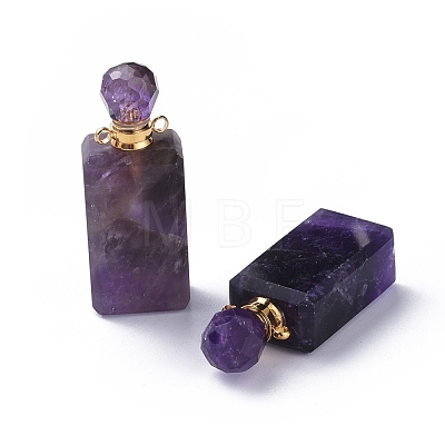 Faceted Natural Amethyst Openable Perfume Bottle Pendants G-P435-C-02G-1