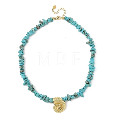 Ocean Brass Sea Animals Pendant Synthetic Turquoise Chip Beaded Necklaces for Women NJEW-JN06424-02-1