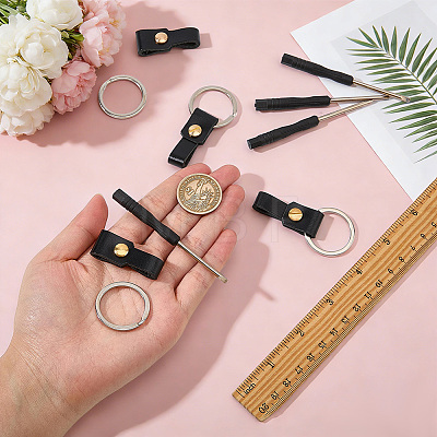 4Pcs Rectangle Cowhide & Iron Keychains FIND-FG0005-58B-1
