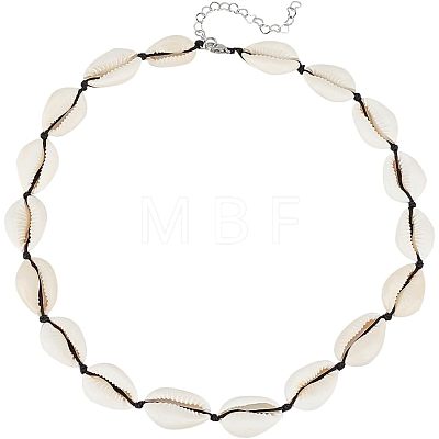 Natural Cowrie Shell Beaded Necklace for Women NJEW-UN0001-40-1