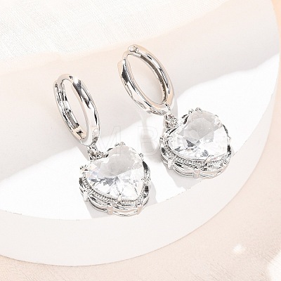 Valentine's Day Heart Brass & Glass Hoop Earrings EJEW-Z164-23P-03-1